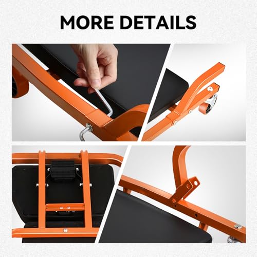 Auto Dynasty 42.5 Inches Mechanic Creeper, Automotive Garage Repair Low Profile Under Car Rolling Creeper with 3-Level Adjustable Padded Headrest and Side Tool Tray, Steel, Orange - color: Orange