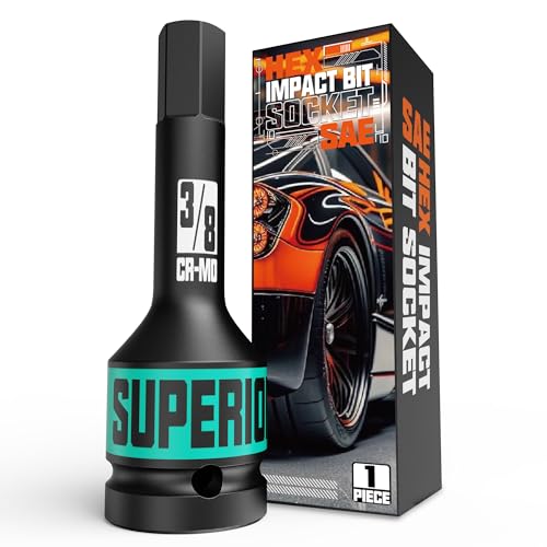 1/2" Drive H3/8-Inch Impact Hex Bit Socket, SAE Allen Bit Socket, Cr-Mo Steel, Removing Loosening Hexagon Bolts - size: 1/2" H3/8 Deep