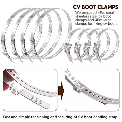 9Pcs Hose Clamp Pliers with CV Boot Clamp Kit, Small and Large Stainless Steel Universal Adjustable Drive Shaft CV Boot Crimp Clamp Clic-R Collar Pliers Automobile Repair Tools for Most Cars