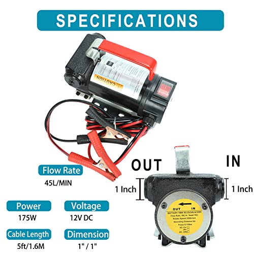 DC 12V 175W Portable DC Electric Fuel Transfer Pump Diesel Kerosene Oil Commercial Fuel Transfer Extractor Pump Motor Auto - style: 12V 175W