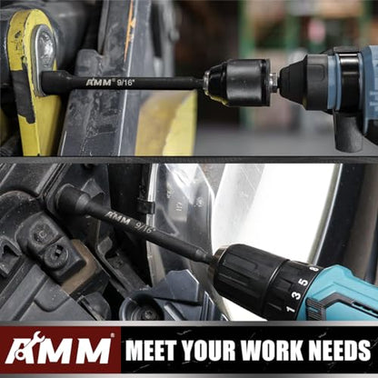 AMM 8PCS SAE Magnetic Nut Driver Set for impact drill, Long Nut Drivers 6 INCH (1/4" - 9/16"), 1/4” Hex Shank Nut Driver Bit， Cr-V Steel