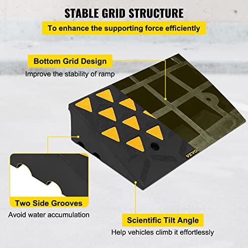VEVOR Rubber Curb Ramp 4.3" Rise Height 2 Pack, Heavy-Duty 33069 lbs/15 T Capacity Threshold Ramps, Driveway Ramps with Stable Grid Structure for Cars, Wheelchairs, Bikes, Motorcycles - size: 5" H