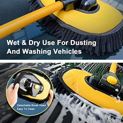 YeewayVeh Car Wash Brush with Long Handle, Microfiber Car Wash Mop with Replaceable Chenille Brush Head, Soft Cleaning Brush with 15° Curved Extension Pole Car Wash Kit for RV Truck Camper, Yellow - color: Yellow, size: 2 pieces