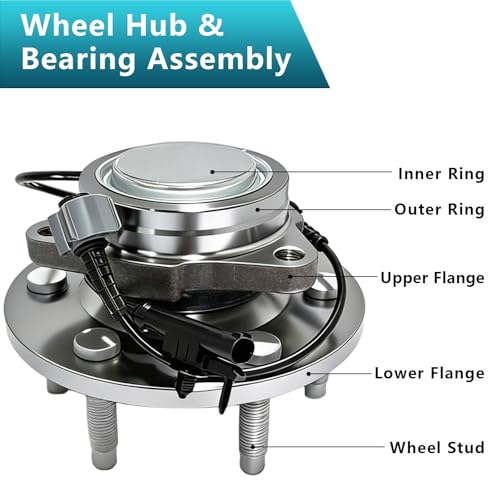 515097 Front Wheel Bearing Hub Assembly for Cadillac Escalade ESV 2007-2014, Chevrolet Avalanche Silverado Suburban 1500 Tahoe 2007-2014, GMC Yukon XL Sierra 1500 2007-2014 RWD (2PCS) - size: 515097