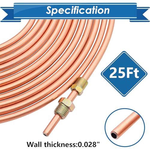 1/4Inch x 25 ft Brake Line Tubing Kit Flexible Copper Coated Alloy Brake Line Tubing Coil with 16 Inverted Flare Fittings SAE Standard - size: 1/4 Inch Gold, style: Brake Line