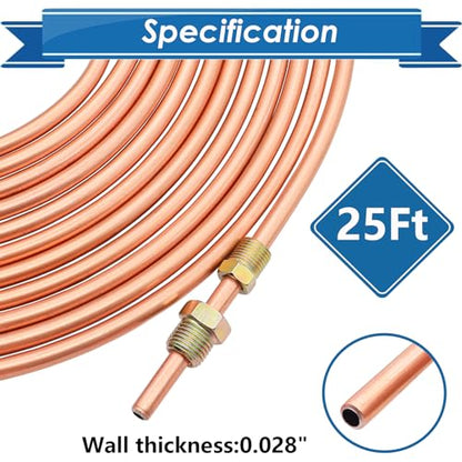 3/16inch x 25 ft Brake Line Tubing Kit Flexible Copper Coated Alloy Brake Line Tubing Coil with 18 Inverted Flare Fittings and 1 Unions SAE Standard - size: 3/16 Inch Gold, style: Brake Line