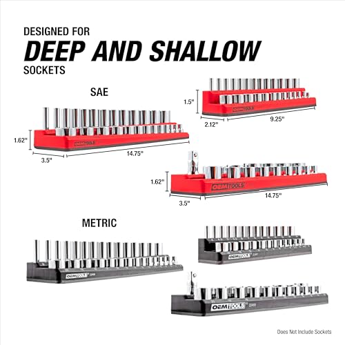 OEMTOOLS 22460 6 Pack Set Metric and SAE Magnetic Socket Tray Set, Red and Black Socket Organizers, 1/4, 3/8, 1/2 Inch Drive Socket Organizer Tray Set - style: 6Pc Red & Black