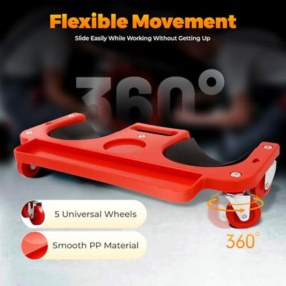 Heavy Duty Knee Mat with Wheels, Lightweight Knee Crawler, Supports up to 220lbs, Ergonomic Cushion for Mechanics, Builders & Gardeners, Includes Tool Tray & Carry Handle