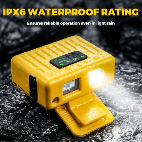 Ultra-Light (1.16oz) LED Clip on Hat Light with Motion Sensor - USB-C Rechargeable Cap Light, 5 Modes with Red Light, IPX6 Waterproof Headlamp for Fishing Hands-Free Clip-on Light (Yellow) - color: Yellow