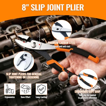 DESHIL 4-Piece Carbon Steel Pliers Set, 8-Inch Slip-Joint, 7-Inch Lineman's, 6-Inch Needle-Nose and 6-Inch Diagonal-Cutting Pliers with Non-Slip Handles for DIY, Automotive and Home Repairs