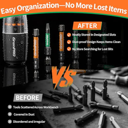 GRENPRO 33Pcs Impact Screwdriver Bits Set, 2" Allen Wrench & Torx Drill Bit Set (SAE & Metric), S2 Steel Magnetic 1/4" Hex-Shank CNC Machined Bit Set with Storage Box for Automotive DIY & Home Repair - size: 33pcs(Trox&Metric&SAE)
