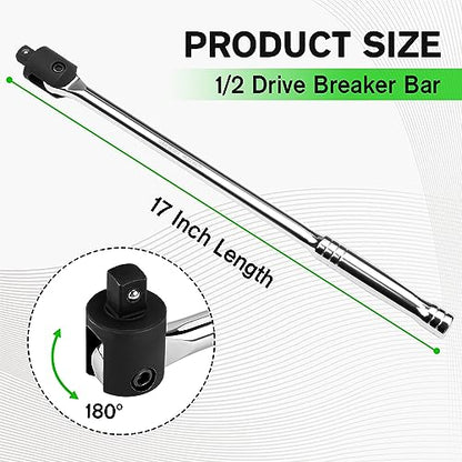 SWANLAKE 1/2 Breaker Bar, 17.5" Length with 180° Rotatable Head, 1/2 inch Drive,CR-V Steel - style: 1PC