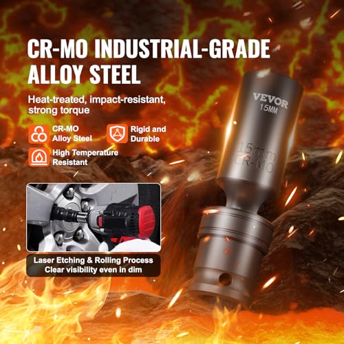 VEVOR 14PCS Universal Impact Socket Set - 3/8" Drive Deep Metric 10-19mm 6 Point - Swivel Socket with Flexible Wobble, CR-MO, Metric, Storage Case - style: 3/8" 14PCS Universal CR-MO