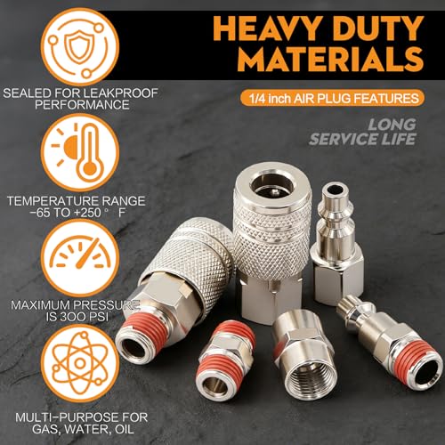 54-Pcs 1/4 NPT Air Fittings Kit, Quick Connect Fitting Set with Swivel Coupler, Push to Connect Pneumatic Fittings Assortment for Air Compressor, Air Line, Pneumatic Tools - size: 54 PCS