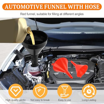 5 Pcs Automotive Funnels Set | Wide Mouth Fuel Funnels with Detachable Spout and Filter, Oil Funnel Kits for Filling Coolant, Engine Oil, Water, Gasoline
