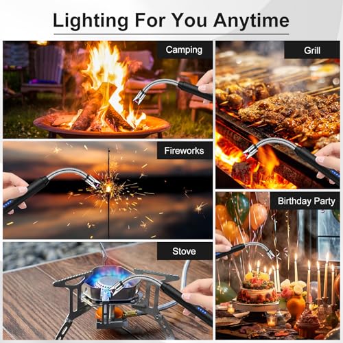 LcFun Candle Lighter with 360° Flexible Neck & Safety Lock, Windproof USB Rechargeable Electric Lighter Gift Sets, Flameless Arc Long Lighters Matches for Grill, BBQ, Camping, Fireplace, Stove - color: Black
