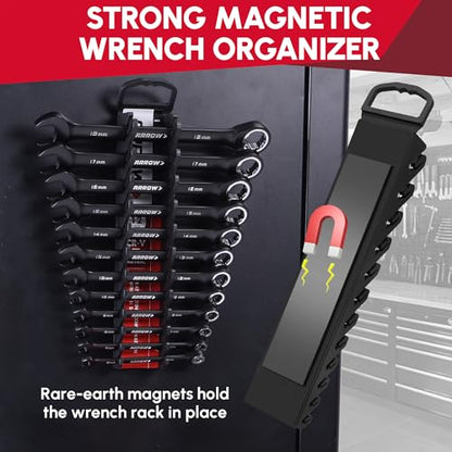 ARROW 12PCS Metric Ratcheting Wrench Set, Anti-Slip 6-18mm Combination Ratchet Wrench Set with Black Magnetic Tool Holder, Premium CRV Material, 72-Teeth, Corrosion-Resistant, Easy to Carry & Store - style: Metric Only