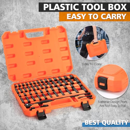 1/4" Drive Impact 56-Piece Socket Set, Standard SAE (5/32 to 9/16 inch) & Metric (4-15mm), 6 Points, CR-V, 1/4-Inch Drive Ratchet Handle, Drive Extension Bar & Impact Universal Joint with Case - style: 1/4" 56-Piece Impact Socket Set