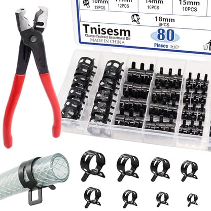 Tnisesm 81Pcs Spring Band Hose Clamps Assortment Kits with Hose Clamp Pliers Silicone Vacuum Hose Pipe Clamp 7mm 9mm 10mm 11mm 14mm 15mm 16mm 18mm Low Pressure Air Clip Clamp - size: 81Pcs-8 Sizes+Plier