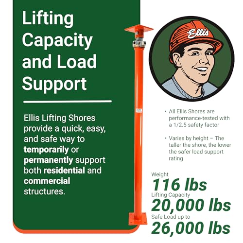 ELLIS Heavy-Duty Adjustable Steel Shore - Basement House Jack for Floor Leveling, Foundation, Beams & Concrete Bracing - 26,000 lb Capacity, 127"-152" Adjustable Support - size: 127" - 152" Adj. Safe Load Capacity (26,000 lb)