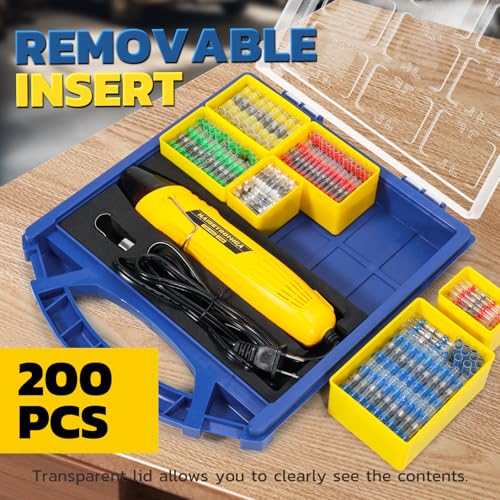 haisstronica Solder Seal Wire Connectors Set with Heat Gun,Waterproof Electrical Connectors Moving Storage Boxes Heat Gun for Automotive, Marine, Wiring Repair (200PCS) - size: 200PCS