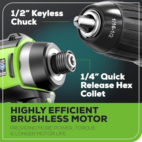 Greenworks 24V 5pcs Brushless Power Tool Combo kit: 310 in. -lbs Drill Driver, 1950 In. Ibs Impact Driver, Reciprocating Saw, Circular Saw, Flashlight With 3×2Ah Batteries & 2×Fast Charger - size: 5PCS Combo Kits