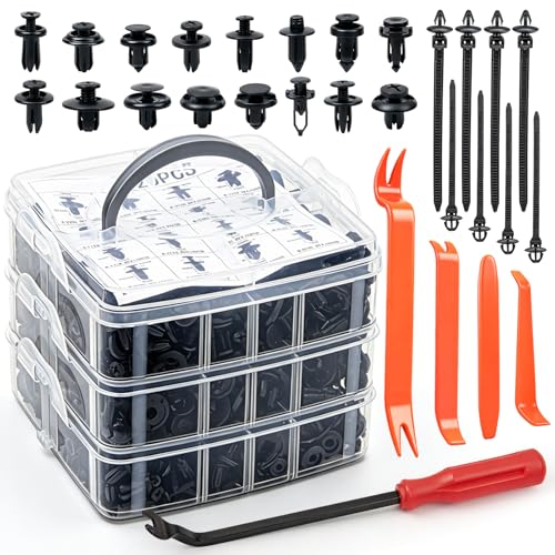635PCS Automotive Retainer Clips& Trim Removal Tools,16 Universal Sizes Push Type Rivets Fasteners,Door Panel Clips with 10 Cable Ties for Ford, Toyota, Chevy, Honda - size: 635 PCS