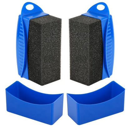 NQEUEPN 2pcs Tire Shine Sponge Pad, Reusable Tire Shine Applicator with Ergonomic Rectangular Box Auto Detailing Wheel Cleaner Car Tire Brush for Car Cleaning Supplies (Blue)