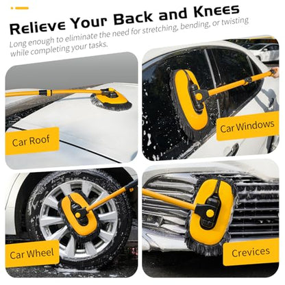 Ordenado 15°Curved Car Wash Brush with Long Handle, 43" Car Cleaning Brush with Extension Pole, Microfiber RV Wash Mop Scratch-Free, Exterior Washer Mop for Washing Roof Truck Camper SUV Caravan Boat - color: Black and Yellow