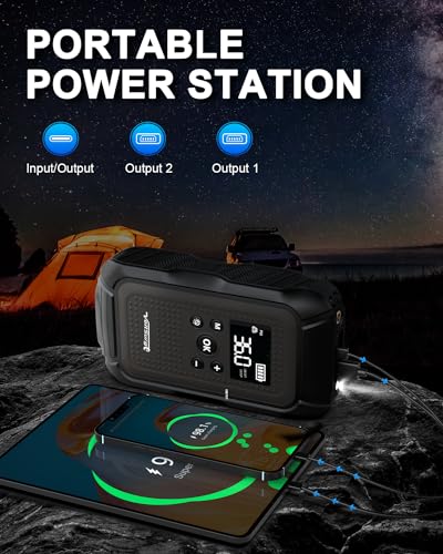 7000A Jump Starter with Air Compressor (All Gas/10.0L Diesel), 12V Jumper Starter Pack with 150PSI Auto Tire Inflator, Car Battery Jump Box Portable with LCD Display & LED Light