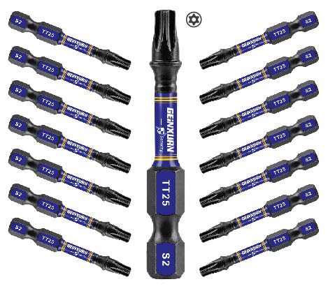 Geinxurn 2 In. Security T25 Impact Magnetic Screwdriver Bit Set, 15 Pieces #25 Torx Head Power Bit Set, S2 Alloy Steel Hollow Star Bit Set - size: 2"-15PCS, style: TT25