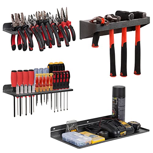 AHOWPD Screwdriver Organizer, Metal Plier Organizer Hammer Rack Screwdriver Holder Hand Tool Organizer and Storage Rack Wall Mount for Garage Workshop Workbench - 4 Pack - size: 4PCS