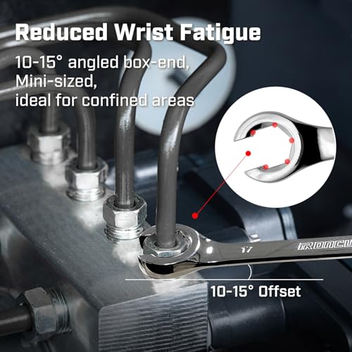 ironcube Flare Nut Wrench Set: 6-piece SAE & Metric Line Wrench Set for Removing or Replacing Nuts on Fuel, Brake or Air Conditioning Lines, Organizer Pouch Included