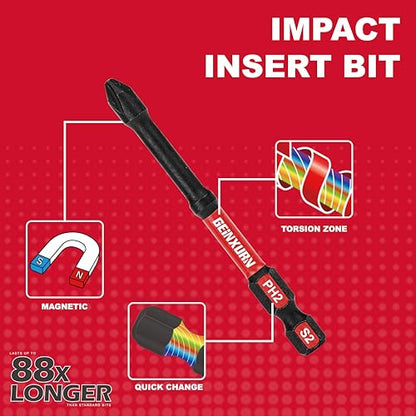 Geinxurn Impact Tough #2 Phillips 3 in. D2 Steel Long Extension Insert Driver Bits,30Pack 1/4 Inch Hex Shank Long Cross Magnetic PH2 Screwdriver Bits Set - size: 3"-D2PH2-30PCS