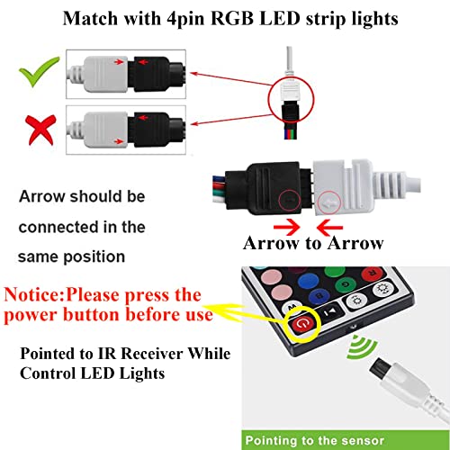 44 Key RGB LED Strip Lights IR Remote Controller with Wireless Rectifier Control Box and DC 12V 3A Power Supply Plug Adapter for 2835 3528 5050 LED Strip Lights Flexible Tape Lighting