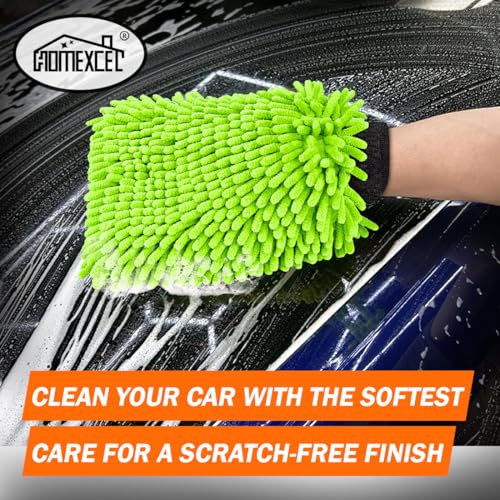 HOMEXCEL Car Wash Mitt, Microfiber Washing Glove,10.2" x 6.7 ", 2PK Green | Microfiber Wash Mitts Scratch-Free & Lint-Free, Rich Foam, Highly Absorbent, Double Sided, for Car Washing and Detailing - color: Green
