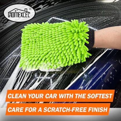 HOMEXCEL Car Wash Mitt, Microfiber Washing Glove,10.2" x 6.7 ", 2PK Green | Microfiber Wash Mitts Scratch-Free & Lint-Free, Rich Foam, Highly Absorbent, Double Sided, for Car Washing and Detailing - color: Green