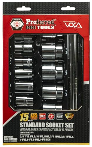 S08201 1/2" Drive Standard SAE Socket Set, 15 Piece, 12 Point - size: 1/2 Inch Drive, style: STANDARD
