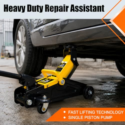 2 Ton Hydraulic Floor Jack | Heavy Duty Low Profile, Steel Construction, Fast Lift, 360° Swivel Casters, Large Saddle - size: 2T