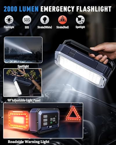 UTRAI Jump Starter with Air Compressor,8000A Portable Car Battery Jump Starter for All Gas/12L Diesel,150PSI Tire Inflator with Auto Shut-Off,160W DC Output, 2000LM Light,OBD2 Scanner