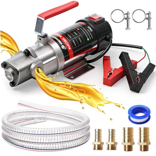 Oil Change Pump, 3.2 GPM Self Priming Gear Pump, 24V Electric Oil Transfer Pump with 10FT Steel Wire Hose, Rugged Metal Gears for Marine Boat Truck Excavators Industrial Machinery - color: with Hose