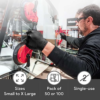 WECARE 8 Mil Nitrile Gloves - Heavy Duty Mechanic Gloves, with Diamond Grip - Powder and Latex Free Disposable Gloves - size: X-Large