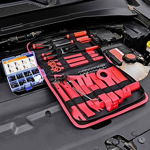 GOOACC 88Pcs Trim Removal Tool, Auto Push Pin Bumper Retainer Clip Set Fastener Terminal Remover Tool Adhesive Cable Clips Pry Kit Car Panel Radio Removal Auto Clip Pliers - color: 48Pcs Remover +40Pcs Clips