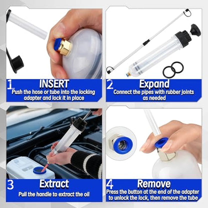 500CC Fluid Extractor Pump Kit with 28" Soft Hose & Two 12" Extension Tubes | Brake Fluid Manual Oil Change & Fill Syringe, Oil Syringe Powerful Suction Pump for Cars, Boats, Lawn Mowers, Golf Carts