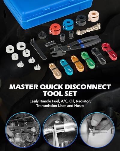 Orion Motor Tech Master Quick Disconnect & Fuel Line Pliers Tool Set, 31pc Fuel Line Disconnect Tool Set with Fuel and AC Disconnect Pliers, Heavy-Duty Fuel Pipe Repair Set for Auto A/C Fuel Line - color: blue