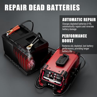 12V/24V Car Battery Charger & Engine Starter – Up to 30A Fast Charging, 130A Cranking Amps, Auto Maintainer, Desulfator, Repair & Winter Mode for AGM, Gel, Deep Cycle Batteries - color: 30A