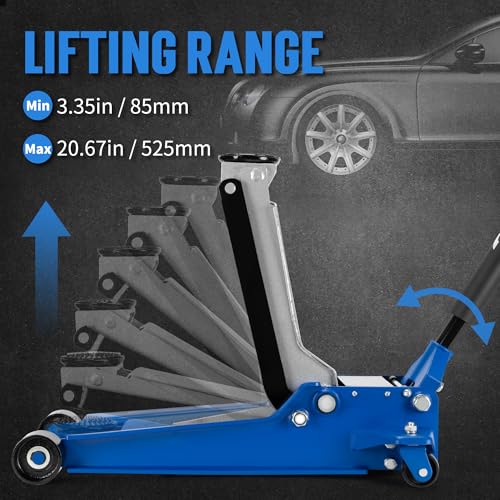 A A IN Hydraulic Low Profile Service/Floor Jack with Dual Piston Quick Lift Pump, 4 Ton (8,000 lb) Capacity, Blue - color: Blue, style: 4 ton