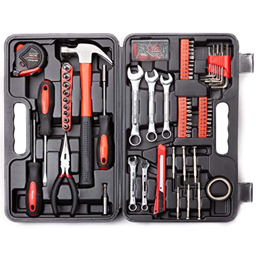 CARTMAN 148-Piece Automotive And Household Tool Set, Red Repair Kit Case | Versatile tool assortment for car maintenance, home repairs, DIY projects, furniture setup, and daily fixes in a molded case. - color: Red