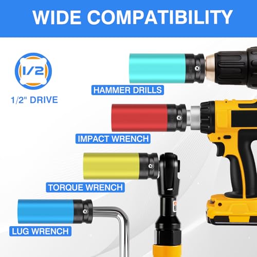5PCS 1/2" Drive Wheel Protector Impact Socket, Non-Marring Lug Nut Deep Socket Set, CR-MO, 6 Point, Color-Coded Protective Socket, Metric 15 17 19 21 22 mm - size: 1/2" Protective Cover Sockets 5pcs
