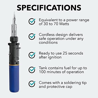 Solder-It SolderPro 100 Soldering Iron Kit (PRO-100K) | Multi-Function Butane Heat Tool with Tips and Case | Cordless and Portable Soldering Gun | Home Improvement Tools and Soldering Kit Essential